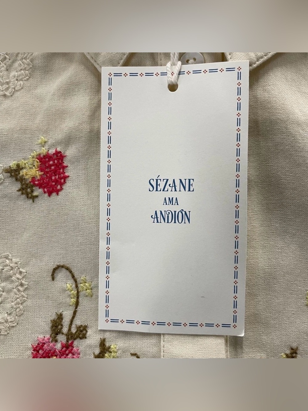 Sezane x Andion Maxy Embroidered Shirt – Cream with Pink Floral NWT - Picture 6 of 8